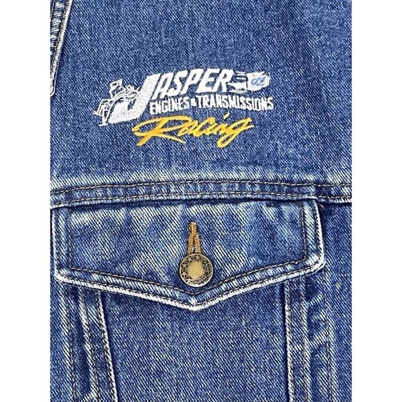 VTG COBRA Mens LARGE NASCAR Jasper Engines Racing Embroidered Denim JEAN JACKET - Picture 4 of 11